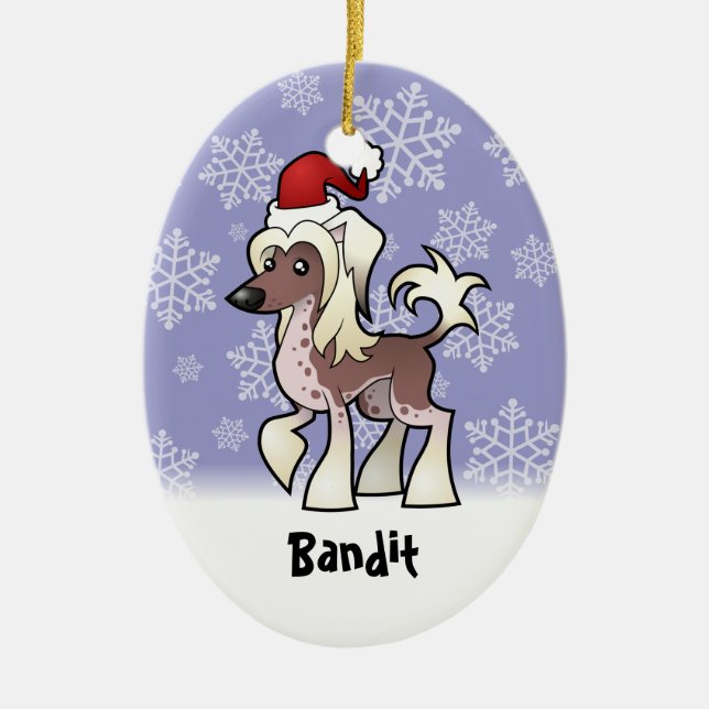 Christmas Chinese Crested (add your pets name) Ceramic Tree Decoration (Front)