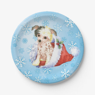Christmas Chinese Crested Paper Plate