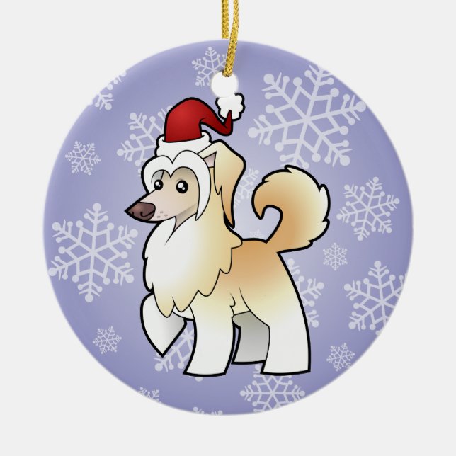 Christmas Chinese Crested (powderpuff) Ceramic Tree Decoration (Front)