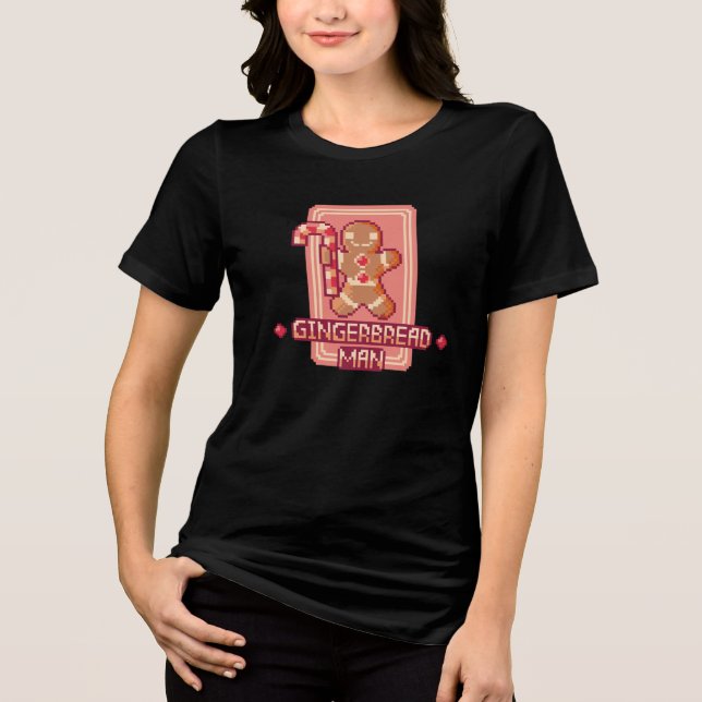 Christmas chingerbread man Pixel Art Design Tri-Blend Shirt (Front)