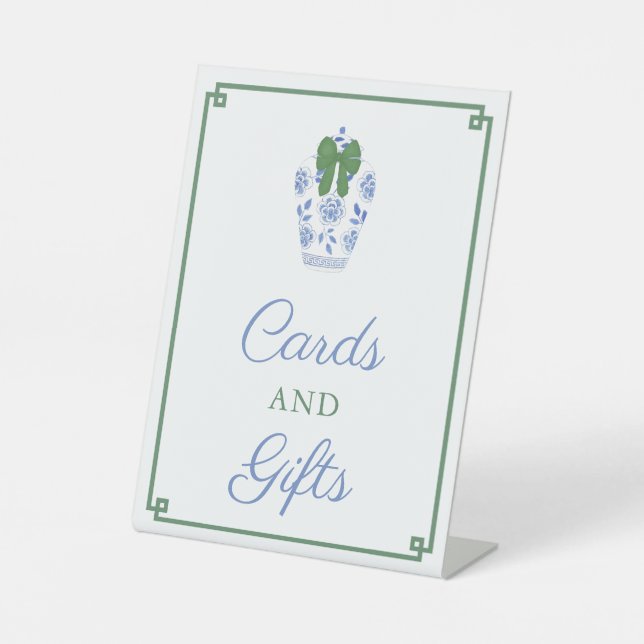 Christmas Chinoiserie Baby Shower Cards And Gifts Pedestal Sign (Front)