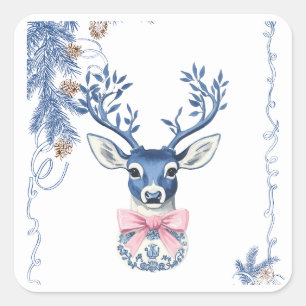 Christmas Chinoiserie Deer Square Sticker