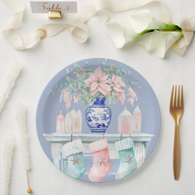 Christmas Chinoiserie Fireplace Paper Plates (Wedding)
