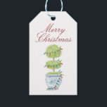 Christmas Chinoiserie Gift Tag with Topiary Art<br><div class="desc">A customisable gift tag featuring original artwork of a watercolor topiary with multi coloured string lights situated in a chinoiserie style pot. Change out any of the text with your own preferences and names.</div>