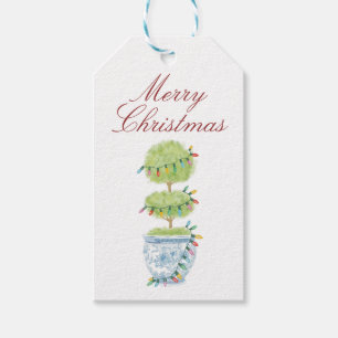 Christmas Chinoiserie Gift Tag with Topiary Art