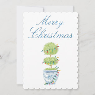 Christmas Chinoiserie Gift Tag with Topiary Art Holiday Card