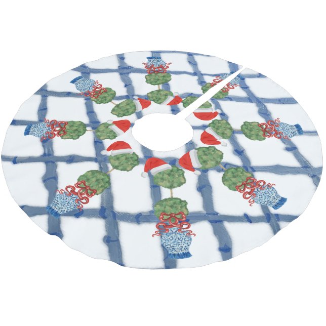 Christmas Chinoiserie Ginger Jar Brushed Polyester Tree Skirt (Angled)