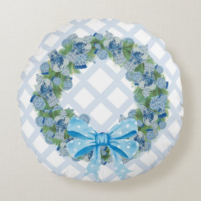 Christmas Chinoiserie Ginger Jar Jars  Round Cushion (Front)