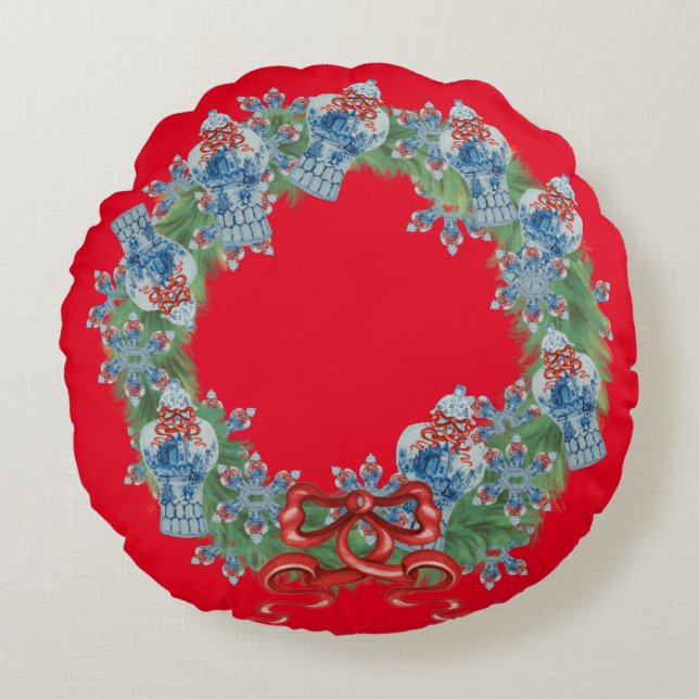 Christmas Chinoiserie Ginger Jar Jars Throw Pillow (Front)