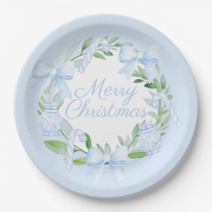 Christmas Chinoiserie Watercolor Ginger Jar Wreath Paper Plate