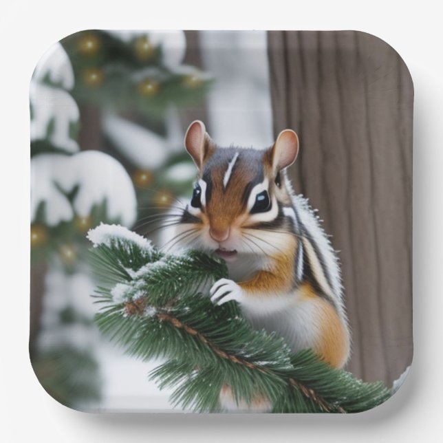 Christmas Chipmunk Paper Plate (Front)