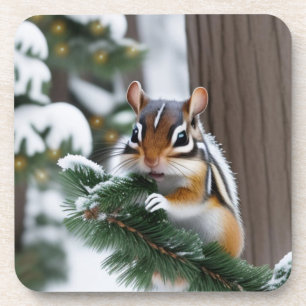 Christmas Chipmunk Plastic Coasters