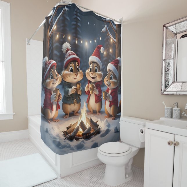 Christmas Chipmunks Shower Curtain (In Situ)