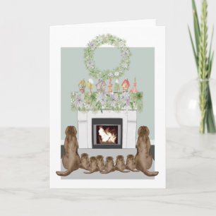 Christmas Choc Labrador Family Fireplace Scene Card