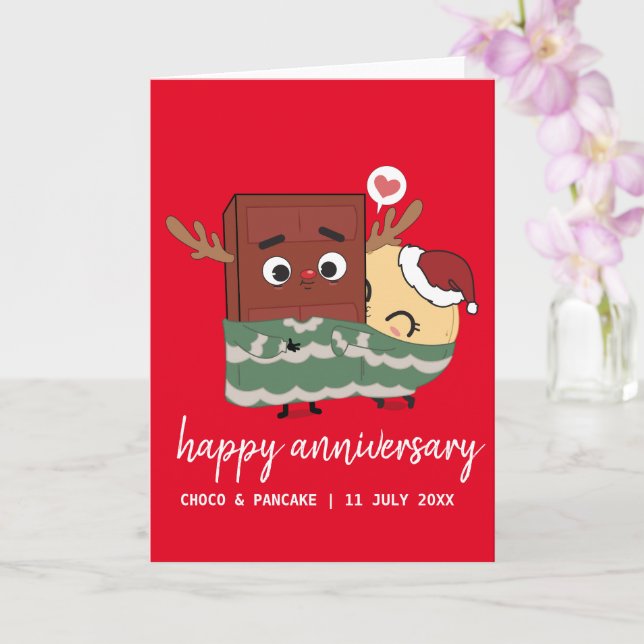 Christmas Choco Pancake Happy Wedding Anniversary Card (Orchid)