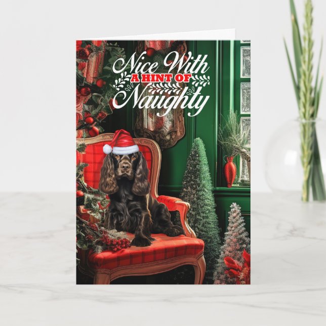 Christmas Chocolate Cocker Spaniel Naughty or Nice Holiday Card (Front)
