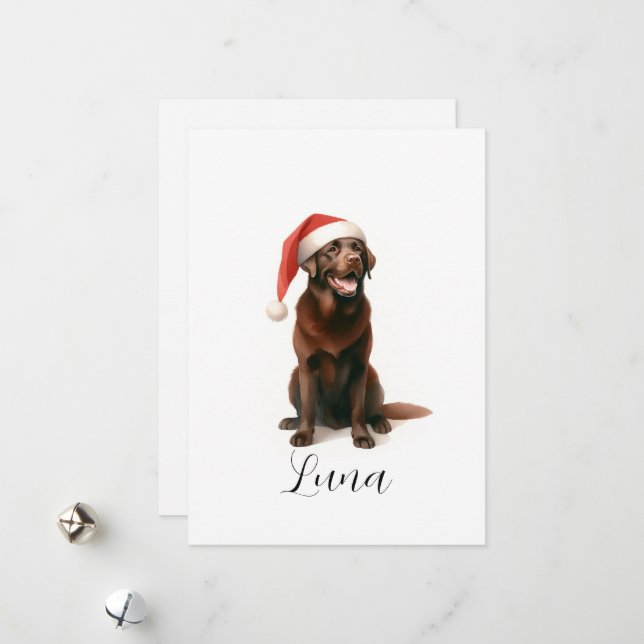 Christmas Chocolate Labrador Dog Hat Holiday Card (Front/Back In Situ)