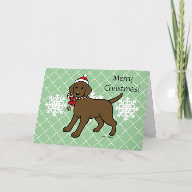 Christmas Chocolate Labrador Puppy Cartoon Holiday Card (Front)