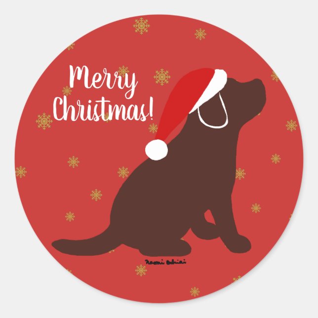 Christmas Chocolate Labrador Puppy Classic Round Sticker (Front)