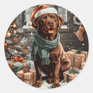 Christmas Chocolate Labrador Retriever Dog Classic Round Sticker