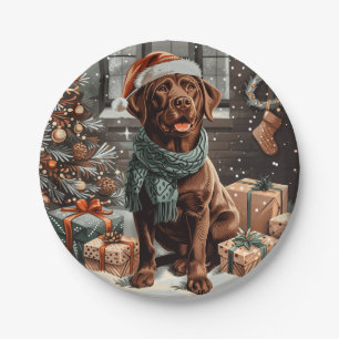 Christmas Chocolate Labrador Retriever Dog Paper Plate