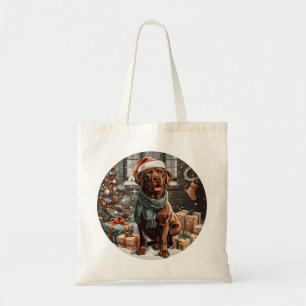 Christmas Chocolate Labrador Retriever Dog Tote Bag