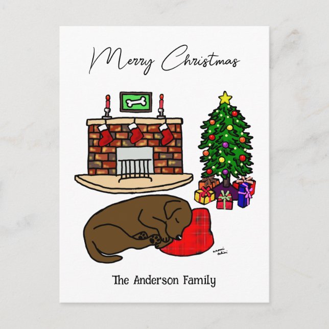 Christmas Chocolate Labrador Sleeping Holiday Postcard (Front)