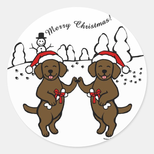 Christmas Chocolate Labradors Cartoon Classic Round Sticker (Front)