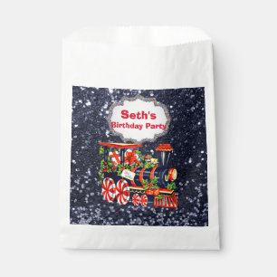 Christmas Choo Choo Train Blue Faux Glitter Favour Bags