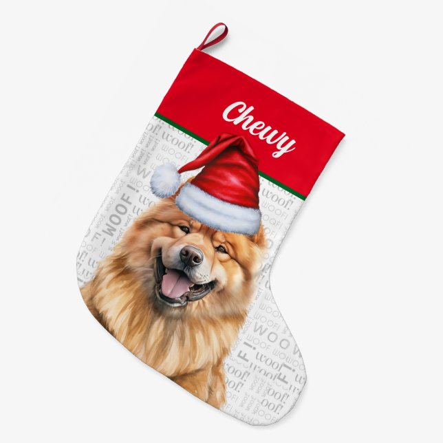 Christmas Chow Chow Santa with Dog's Name Large Christmas Stocking (Front (Hanging))