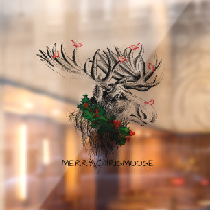 Christmas Chrismoose Moose Birds Window Cling