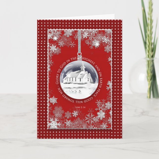 Christmas, Christian, Country Church In Ornament, Card (Front)