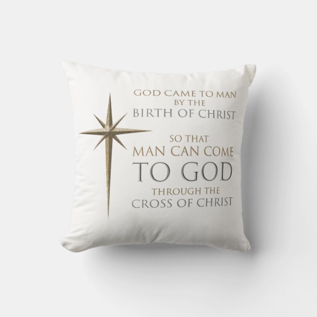 Christmas Christian Faith Star: Birth & Cross Cushion (Front)