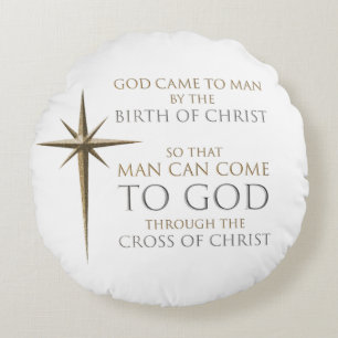 Christmas Christian Faith Star: Birth & Cross Round Cushion