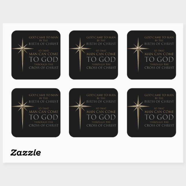 Christmas Christian Faith Star: Birth & Cross Square Sticker (Sheet)