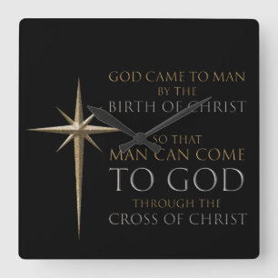 Christmas Christian Faith Star: Birth & Cross Square Wall Clock