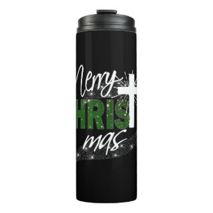 Christmas Christian Merry Christmas With Cross Gre Thermal Tumbler