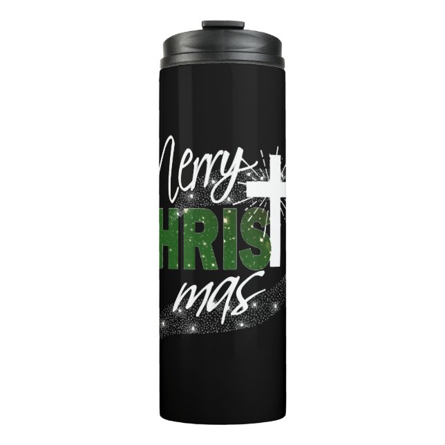 Christmas Christian Merry Christmas With Cross Gre Thermal Tumbler (Front)