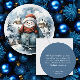 Christmas Christian Personalised Holiday Card Blue