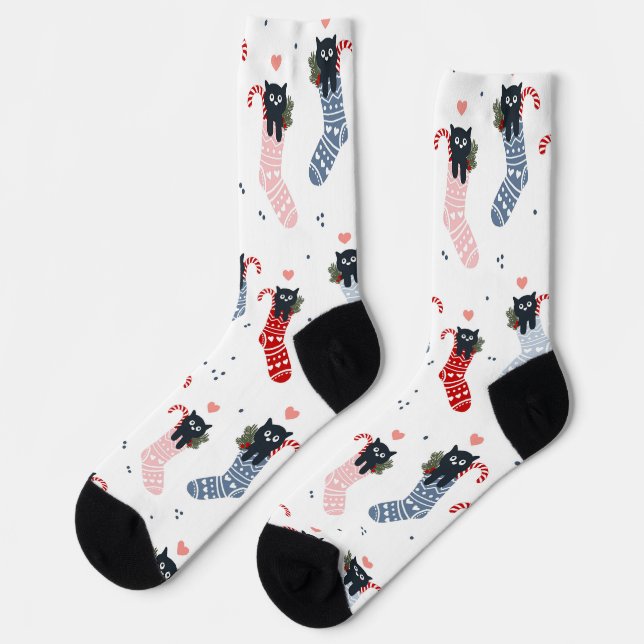 Christmas Christmas Cat Stockings Novelty fun Cute Socks (Left)