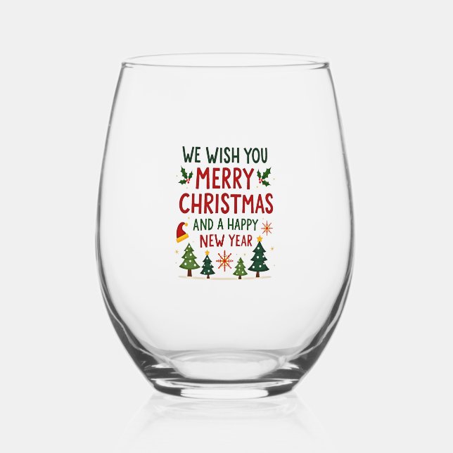 Christmas Christmas Christmas Christmas Christmas  Stemless Wine Glass (Front)