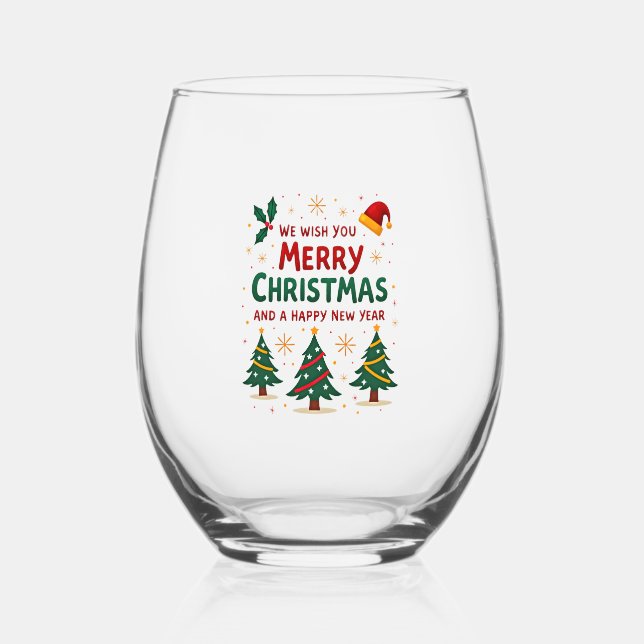 Christmas Christmas Christmas Christmas Christmas  Stemless Wine Glass (Front)