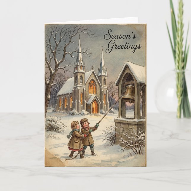 Christmas Church Bells Greetings Card (Front)
