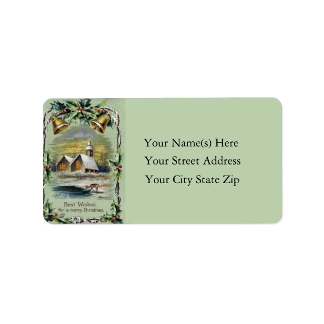 Christmas Church Bells Vintage Address Label (Front)