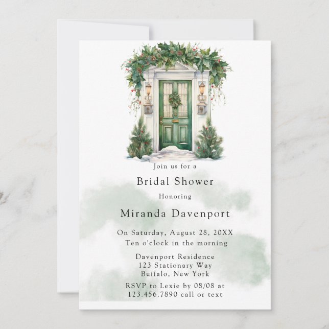 Christmas Church Door Winter Bridal Shower Invitation (Front)
