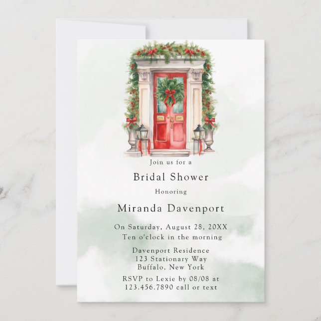 Christmas Church Door Winter Bridal Shower Invitation (Front)