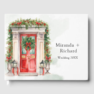 Christmas Church Door Winter Scene Wedding Guest Book