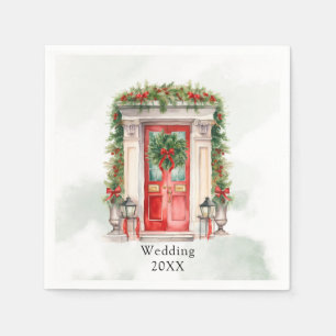 Christmas Church Door Winter Scene Wedding Napkin