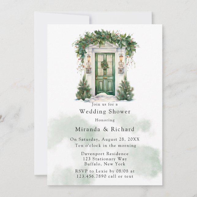 Christmas Church Door Winter Scene Wedding Shower Invitation (Front)