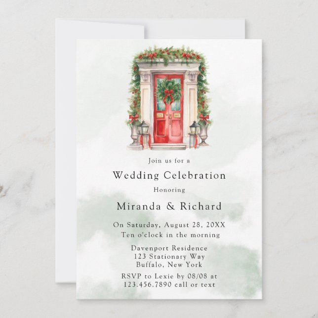 Christmas Church Door Winter Wedding Invitation (Front)